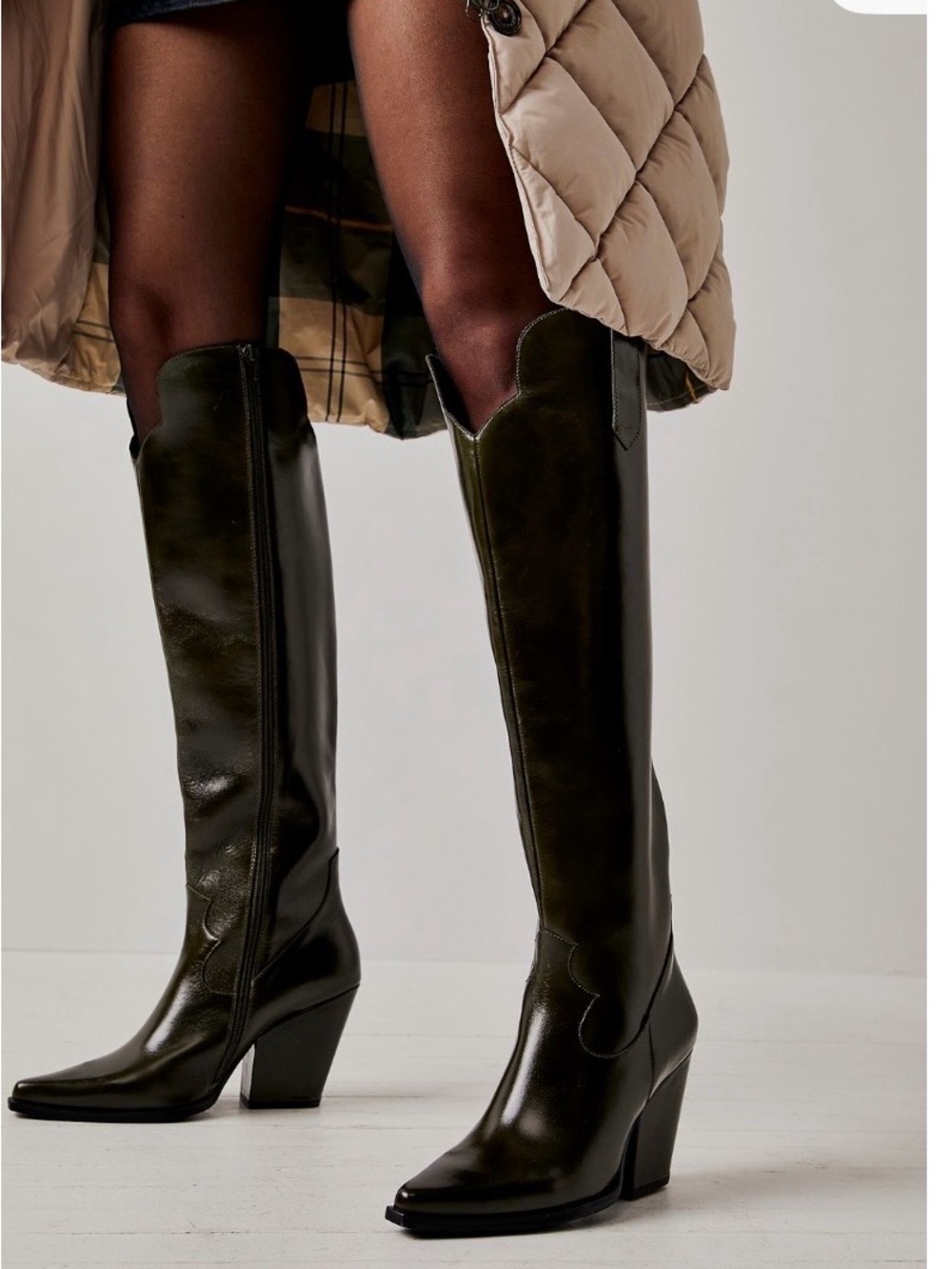 Free People Olive Green Leather Over-the-Knee Boots